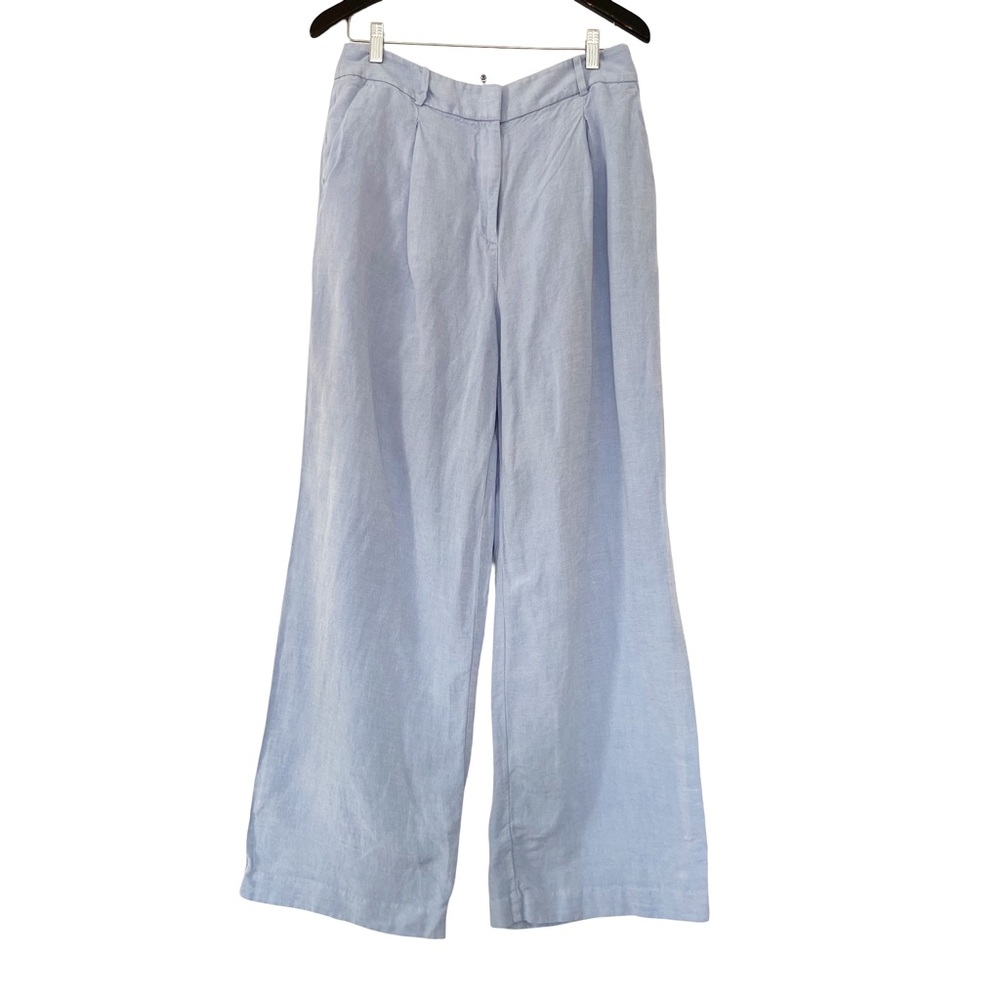 Loft Pale Blue Wide Leg Linen Blend Trouser Curvy Pants